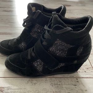 Ash black wedge sneakers with glitter accents